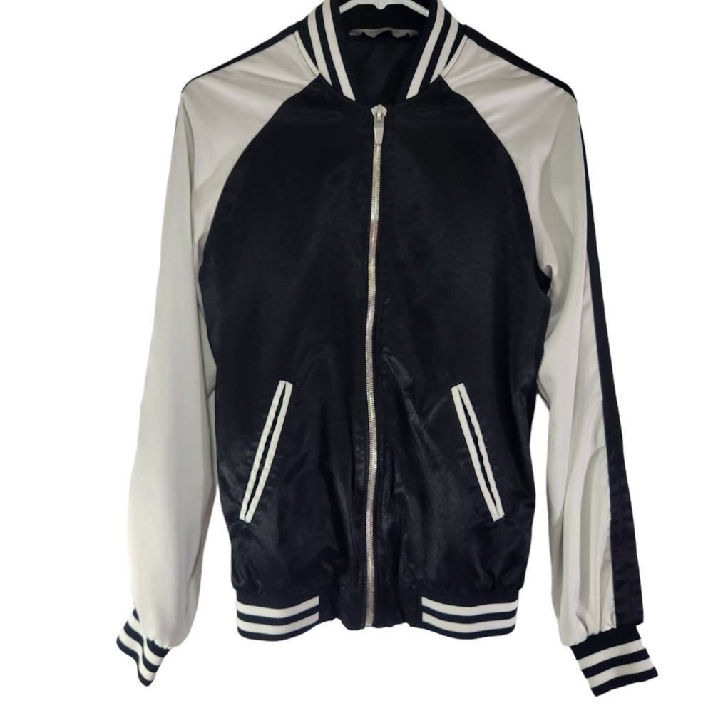 Zara Man Satin Varsity Jacket Mens Small Black White Embroidered Dragon‎ Graphic
